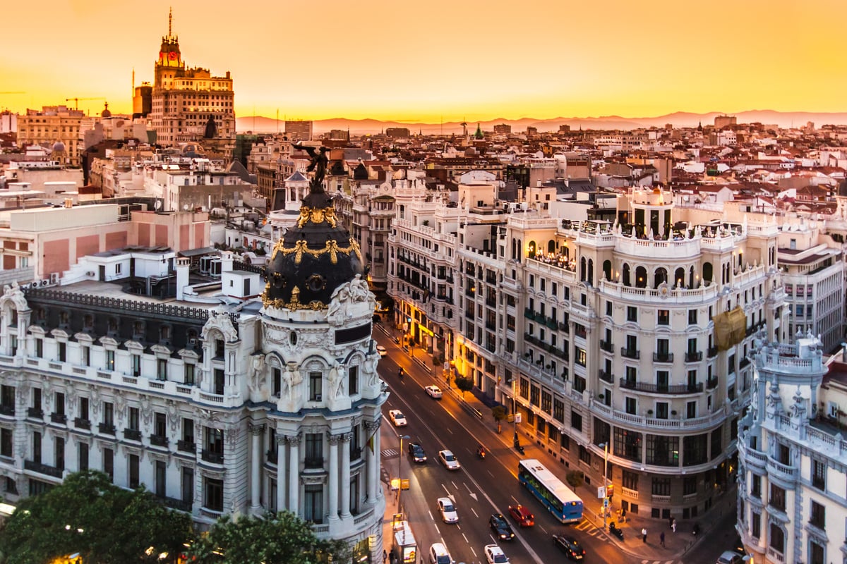 Panoramic View of Gran via, Madrid, Spain